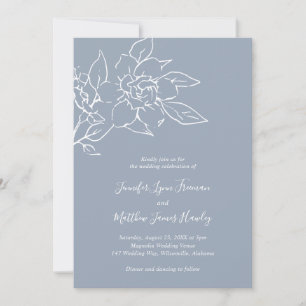 Convite Dusty Blue Line Art Floral Elegant Weding
