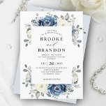Convite Dusty Blue Marinho Champagne Ivory Floral Wedding<br><div class="desc">Convite para o casamento floral azul empoeirado, com buquê elegante de azul marinho, azul real, branco, ouro, marfim de champanhe, rosa de cor esbranquiçada, botões de flor ranunculus e folhas de eucalipto verde-sábio e buquê de cor d'água elegante. Entre em contato comigo para obter ajuda sobre a personalização ou se...</div>