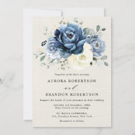 Convite Dusty Blue Marinho Champagne Ivory Floral Wedding 