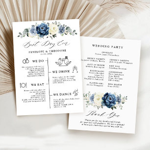 Convite Dusty Blue Marinho Champagne Programa de Casamento