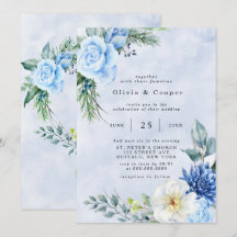 Dusty Blue Marinho Watercolor Casamento Floral