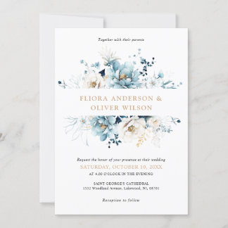 Convite Dusty Blue Marinho White Ivory Dourado Casamento F