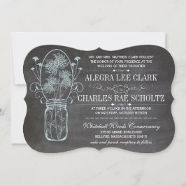Convite Dusty Blue Mason Jar Chalkboard Casamento