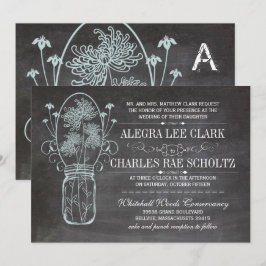 Convite Dusty Blue Mason Jar Chalkboard Casamento