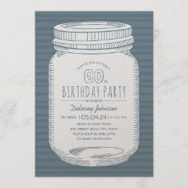 Convite Dusty Blue Mason Jar Rustic 60th Festa de aniversá