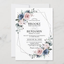 Convite Dusty Blue Mauve Eucalyptus Geométrico Wedding Inv