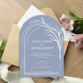 Convite Dusty Blue Minimalist Arch Botanical Wedding