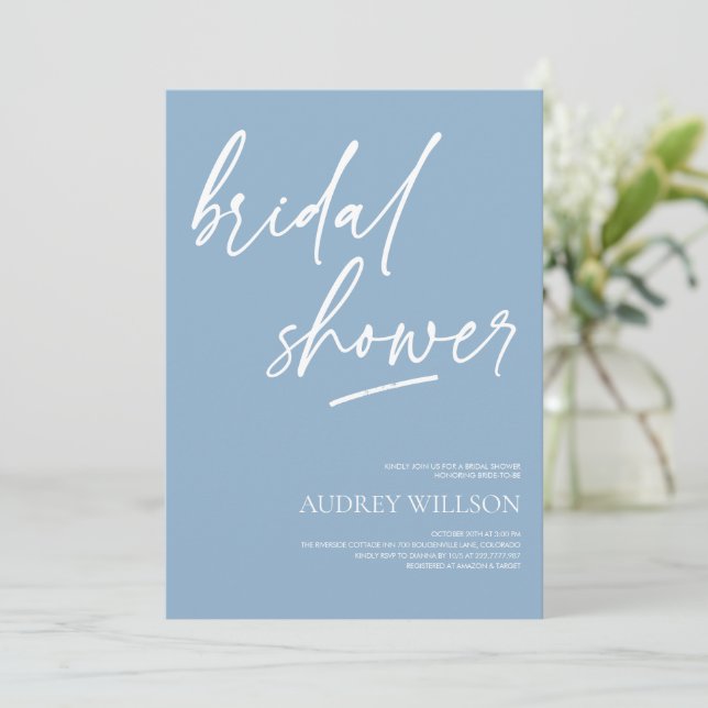 Convite Dusty Blue Minimalist Bridal Shower Invitation (Em pé/Frente)