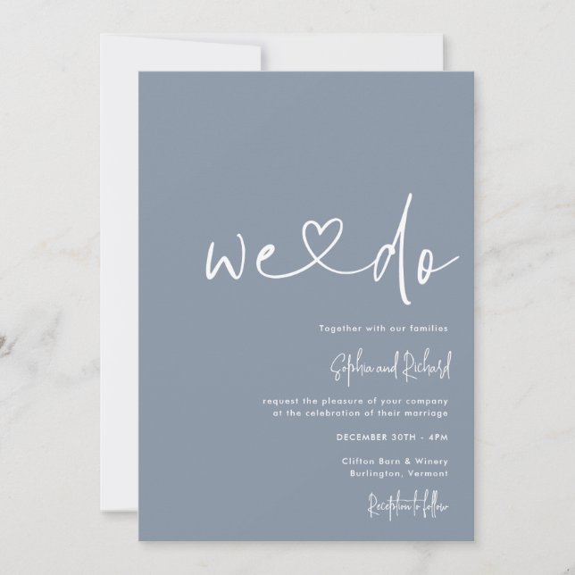 Convite Dusty Blue Minimalist Script Modern Wedn (Frente)