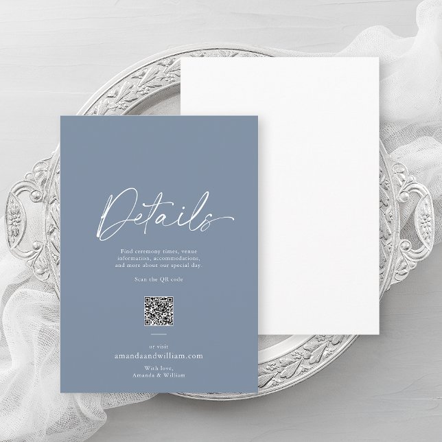 Convite Dusty Blue Minimalist Wedding Details Card (Criador carregado)