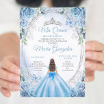 Convite Dusty Blue Mis Quince Silver Floral Quinceñera<br><div class="desc">Dusty Blue & Silver Floral Quinceañera Convite Mis Quince Anos,  15 Birthday</div>