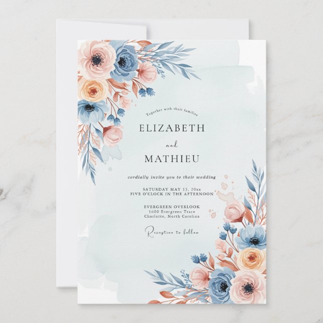 Convite Dusty Blue Misty Botanical Wedding (Frente)