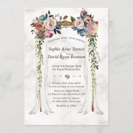 Convite Dusty Blue Misty Flowers Casamento Marble