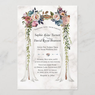Convite Dusty Blue Misty Flowers Casamento Marble