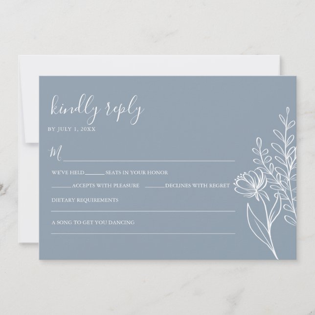 Convite Dusty Blue Modern Minimalist Wedding Elegant (Frente)