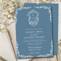 Dusty Blue Monograma Floral Vintage Crest Casament