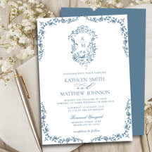 Dusty Blue Monograma Floral Vintage Crest Casament