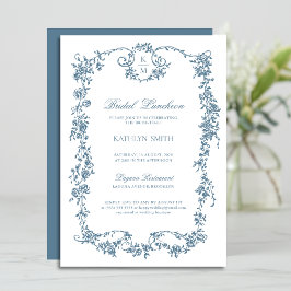 Convite Dusty Blue Monograma Vintage Frame Bridal
