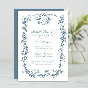 Convite Dusty Blue Monograma Vintage Frame Bridal