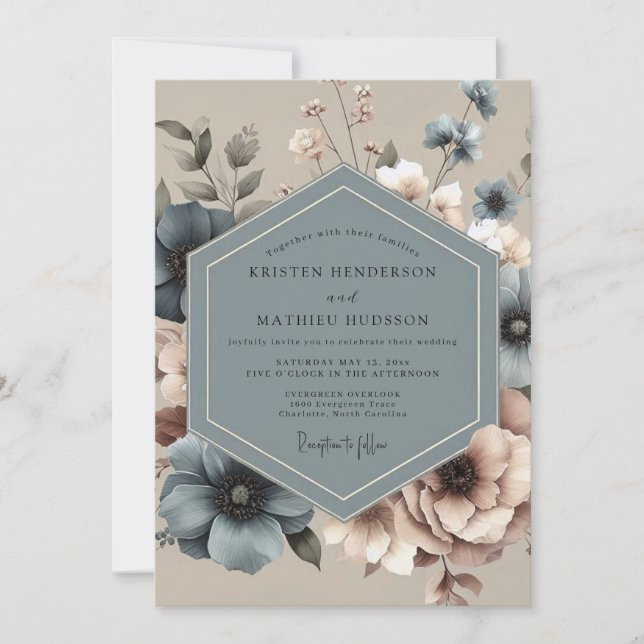 Convite Dusty Blue Moody Floral Wedding (Frente)