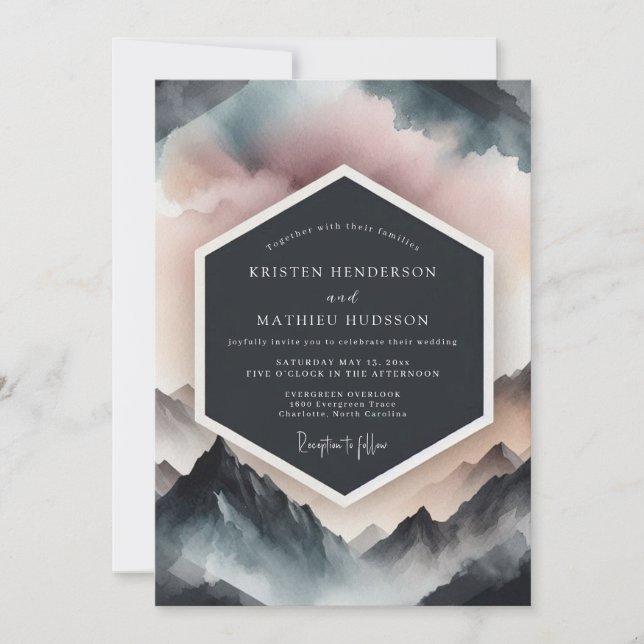 Convite Dusty Blue Mountain Romance Wedding (Frente)