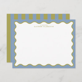 Convite Dusty Blue & Mustard Wavy Border Note Card