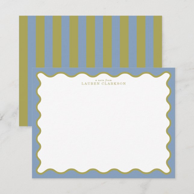 Convite Dusty Blue & Mustard Wavy Border Note Card (Frente/Verso)