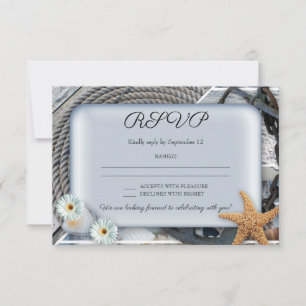 Convite Dusty Blue Nautical Wedding RSVP Card