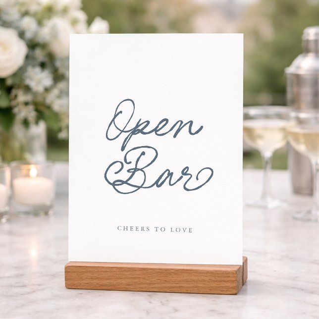 Convite Dusty Blue Open Bar Wedding Sign (Criador carregado)