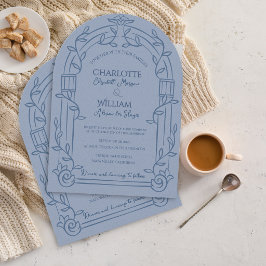 Convite Dusty Blue Ornate Arch Botanical Wedding