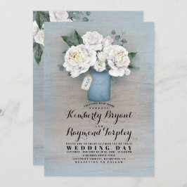 Convite Dusty Blue Painted Mason Jar Rustic Casamento Flor