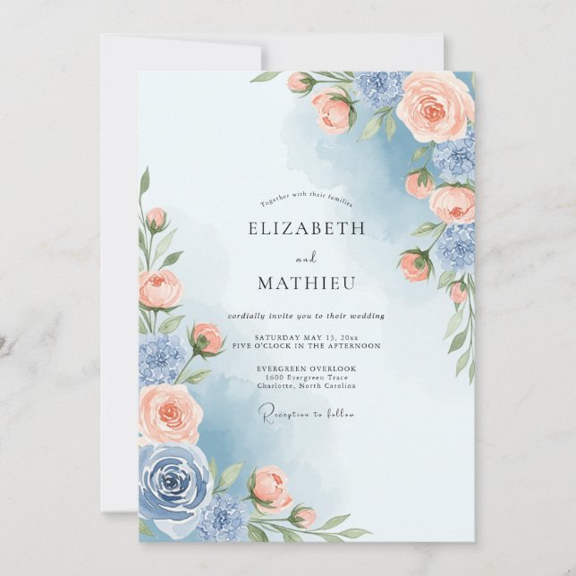 Convite Dusty Blue Painterly Spring Wedding (Frente)
