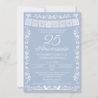 Convite Dusty Blue Papel Picado 25º Aniversário