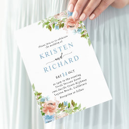 Convite Dusty Blue Peach Floral Greenery Casamento