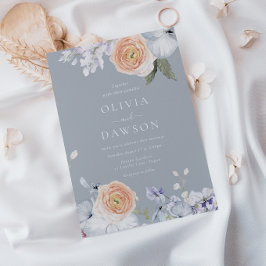 Convite Dusty Blue & Peach Modern Elegant Wedding