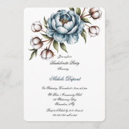 Convite Dusty Blue Peony and Cotton Bachelorette Party