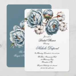 Convite Dusty Blue Peony and Cotton Bridal Shower