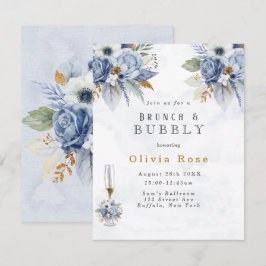 Convite Dusty Blue Peony Chic Brunch e Bubble