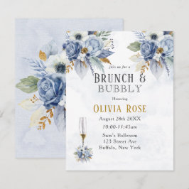 Convite Dusty Blue Peony Chic Brunch e Bubbles Invitat