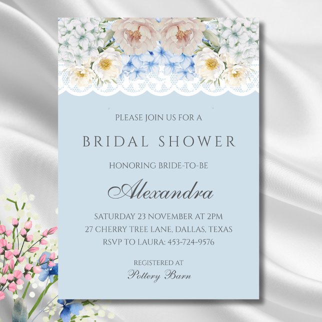 Convite Dusty Blue Peony Hydrangea Chá de panela (Criador carregado)