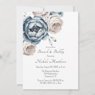Convite Dusty Blue Peony Rosa e Glitter Brunch e Bubble