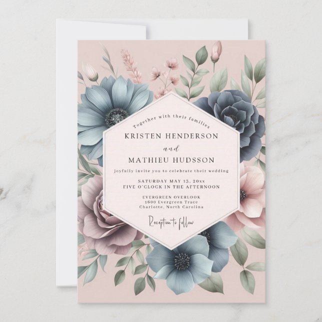 Convite Dusty Blue Petal Romance Wedding (Frente)