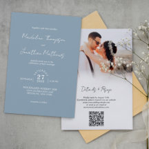 Dusty Blue Photo Budget Casamento QR Code Rsvp