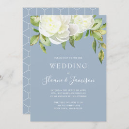 Convite Dusty Blue Primavera Floral Peony Wedd