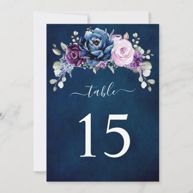 Convite Dusty Blue Purple Lilac Wedding Table number card (Frente)