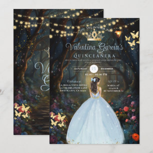 Convite Dusty Blue Quinceañera 15 Anos Fores Flores Dourad