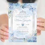 Convite Dusty Blue Quinceañera Silver Crown Butfly<br><div class="desc">Quinceañera Dusty Blue & Silver Crown Mexicana Butterfly Convite Mis Quince 15 Anos,  16º Aniversário, </div>