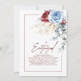 Convite Dusty Blue Red Floral Engagement Party Photo