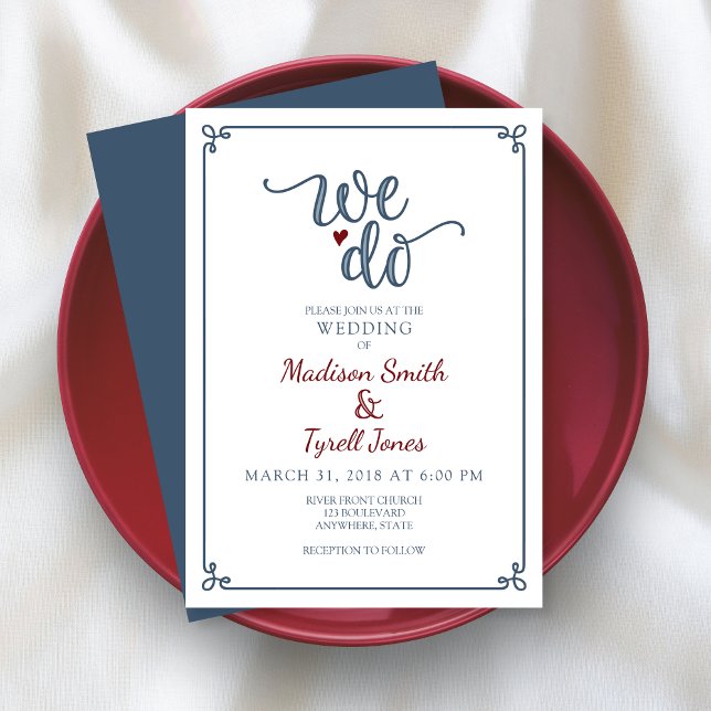 Convite Dusty Blue & Red Wedding (Shown on a 5" x 7" invitation
)