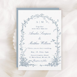 Convite Dusty Blue Romantic Botanical Arch Garden Wedding 